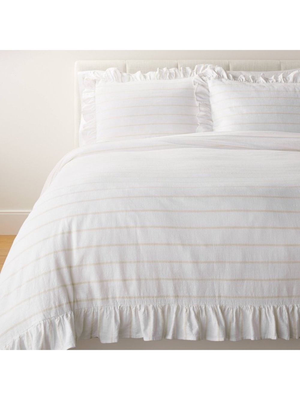 Threshold White and Cream Ruffled Stripe Duvet Cover